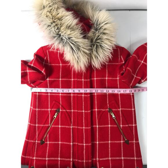 J. Crew Chateau Parka Red Plaid Lady Windowpane Check 100% Wool Hooded Coat 2 - Picture 12 of 12